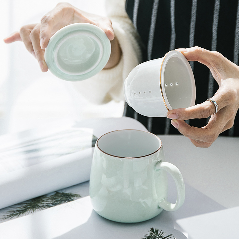  茶水分離杯陶瓷泡茶杯定制帶蓋過濾水杯陶瓷杯子辦公杯現(xiàn)貨批發(fā)馬克杯