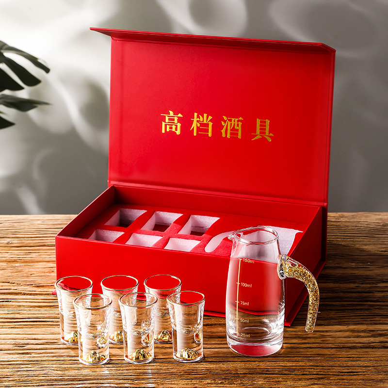 批發(fā)白酒杯分酒器禮盒套裝禮品水晶酒盅醒酒器小號(hào)小酒杯烈酒杯子