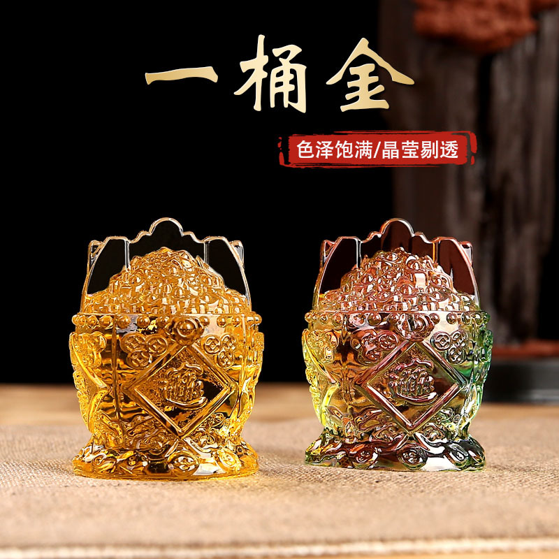 黃水晶一桶金擺件五谷豐登聚財(cái)桌擺飾品開(kāi)業(yè)喬遷禮品家居琉璃工藝